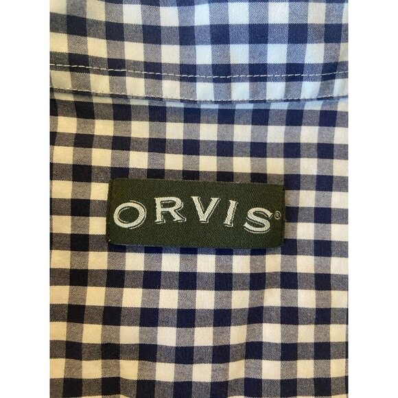 ORVIS Men's Navy Gingham Button Down Shirt Size XL Short Sleeve Outdoor Preppy - Picture 8 of 11